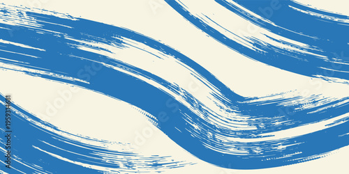 Grunge grainy blue brush stroke with spray texture. Hand drawn distress damaged vintage banner with zigzag bold line. Rough thick brush stroke texture. Spray paint effect vector background.