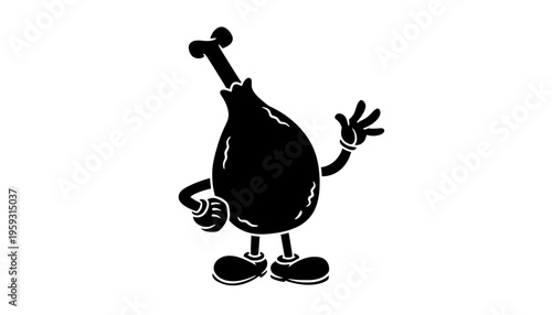 A cartoon chicken leg silhouette with a bone and peace sign