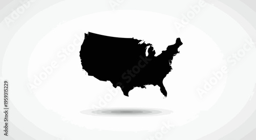 Silhouette map of the United States of America, vector illustration representing national borders and geographical shape on a white background with shadow