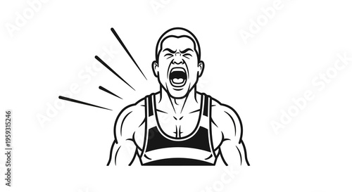 Illustration of a determined athlete with powerful vocal expression, showcasing intense emotion and athletic spirit