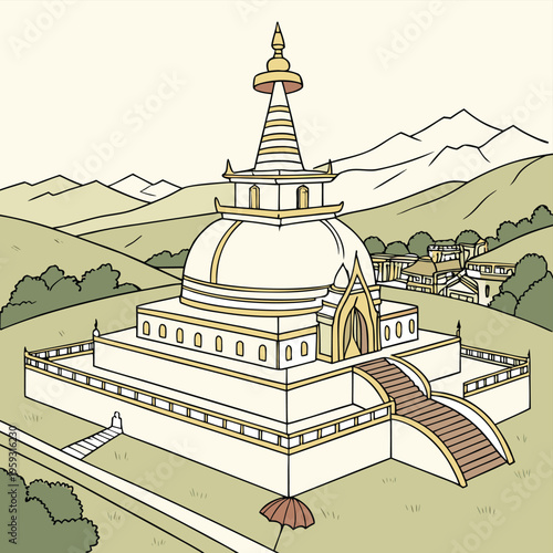 buddhist temple in the background