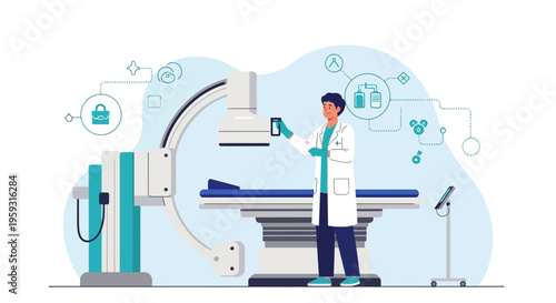 Doctor with medical equipment, modern technology in healthcare, innovative medical examination