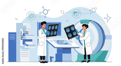 Medical Professionals Analyzing X-rays and MRI Scans in Modern Diagnostic Lab