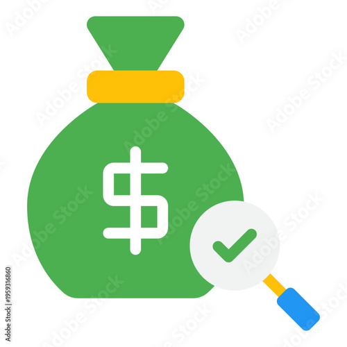 Money Bag with Magnifying Glass Icon