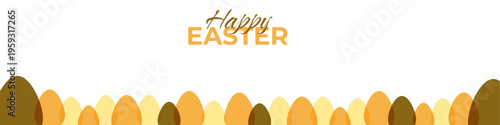 Minimalistic horizontal Easter banner with decorative egg border in warm pastel colors. Clean layout with space for text, perfect for greetings, promotions and social media.