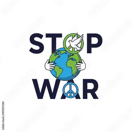 Stop War Peace Symbol Earth Globe Isolated White Background Vector