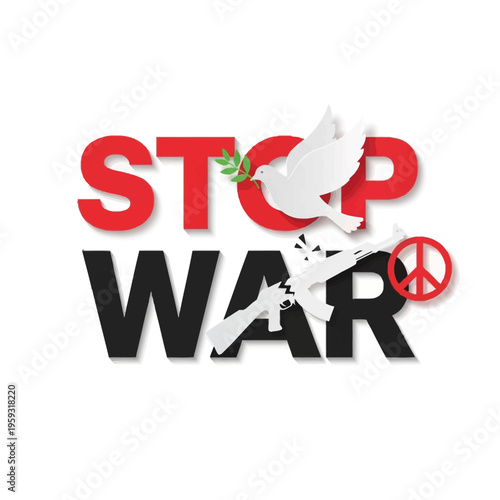 Stop War Peace Symbol Dove White Background Vector Isolated