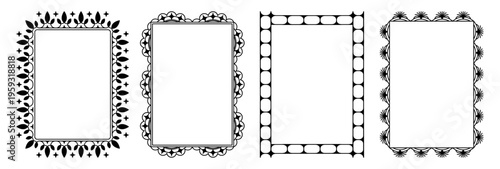 Vector graphic design, lace linear border and frame with copy space for text, logo, monogram, minimal trendy stationery and brand packaging template