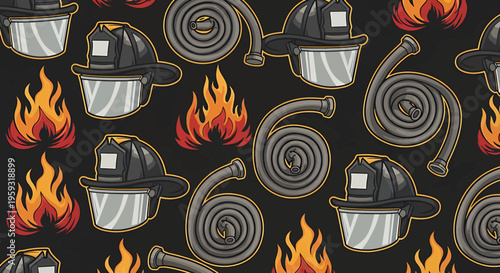 Firefighter Hats and Flames Pattern.