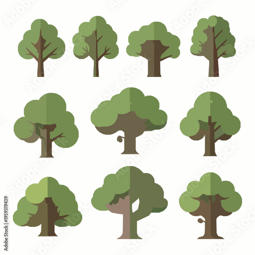Oak tree vector icon set nature app design EPS10 isolated on white