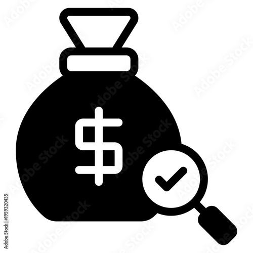 Money Bag with Magnifying Glass Icon
