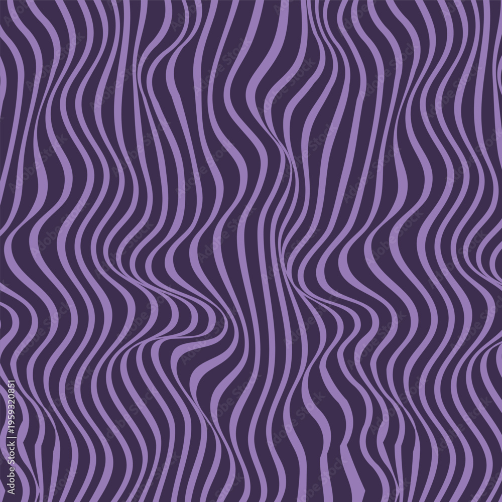 Fototapeta premium Trippy Purple Wavy Lines Seamless Pattern Retro Psychedelic Liquid Distortion Background