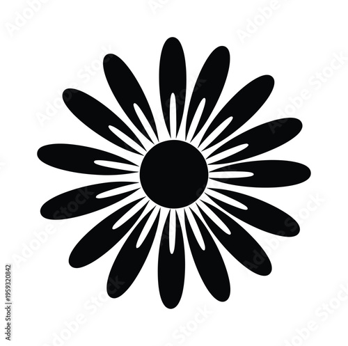 Vector of a simplistic flower with elongated petals and a circular center