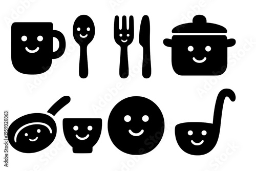 Dishware Doodle Icons. Dishware doodle personalities. Filled icon set of Dishware doodle personalities: doodle