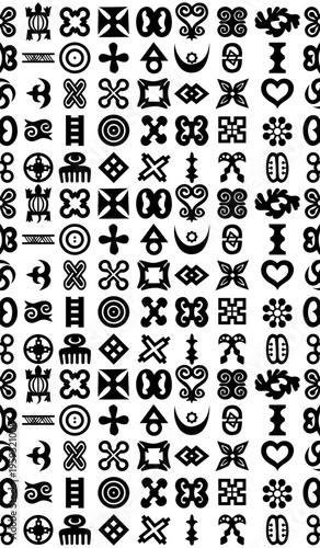 West African Adinkra Symbols Pattern Monochrome Ethnic Heritage Ornaments Vector