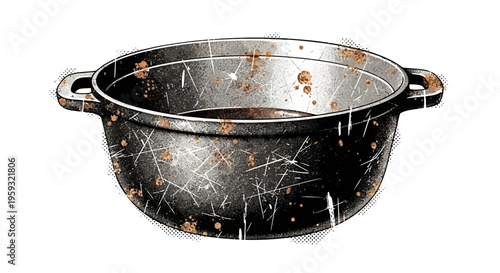 Dirty, Scratched Cooking Pot