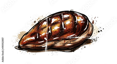 Grilled chicken breast illustration with grill marks