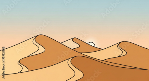 Desert landscape with sand dunes at sunset warm colors and serene atmosphere tranquil scene