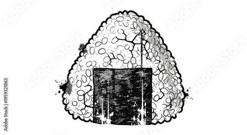Grunge onigiri illustration, Japanese rice ball vector art
