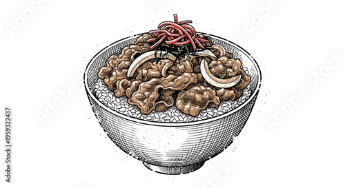 Japanese Beef Bowl Illustration