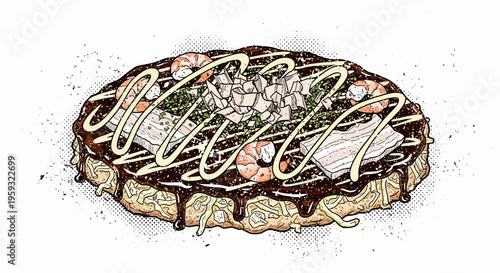 Japanese Okonomiyaki Food Illustration