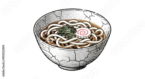 Japanese Udon Noodle Soup in Cracked Bowl