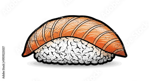 Salmon nigiri sushi illustration with rice and orange fish slice