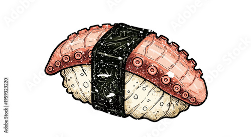 Tako Nigiri Sushi with Octopus Topping and Nori Band