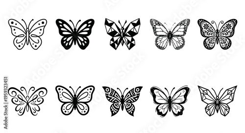 Set of Decorative Butterfly Vector Silhouettes with Mandala, Geometric, and Realistic Styles 4