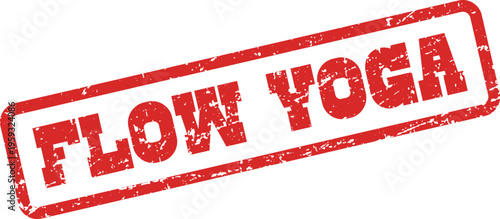 A distressed rubber stamp design presenting the phrase Flow Yoga for wellness branding