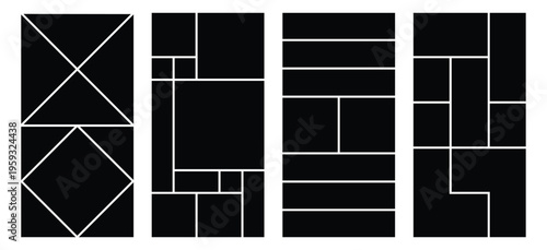 Collection of image collage layout template set.  Photo album or memory wall idea for banner, poster, mockup, flyer, brochure. Vector illustration.