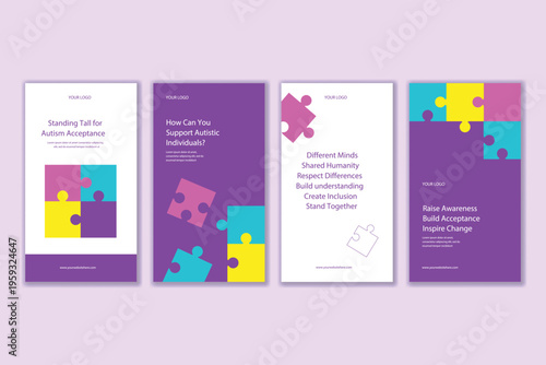 Flat Cartoon Hand Drawn World Autism Awareness Day Social Media Stories Illustration