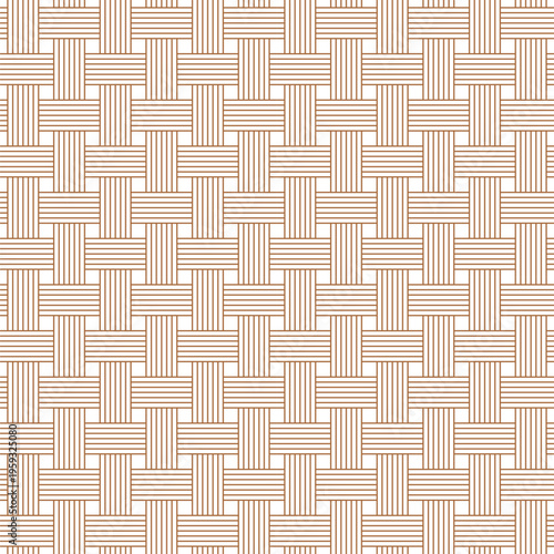 Seamless Minimalist Brown Basketweave Pattern, Clean Geometric Woven Line Art Texture Background Illustration