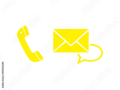 Bright yellow telephone receiver and email envelope icons are displayed against a plain white background for contact representation.