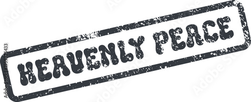 A grunge textured rectangular rubber stamp imprint featuring the inspiring words Heavenly Peace conveying profound spiritual tranquility