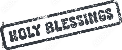 A grunge textured rectangular rubber stamp imprint with the uplifting words Holy Blessings conveying divine favor