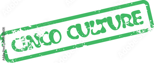 A natural green distressed rubber stamp impression displaying the bold text Cinco Culture for diverse heritage celebration
