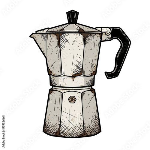 Vintage Moka Pot Coffee Maker Illustration