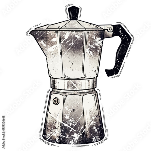 Vintage Moka Pot Illustration with Grunge Texture