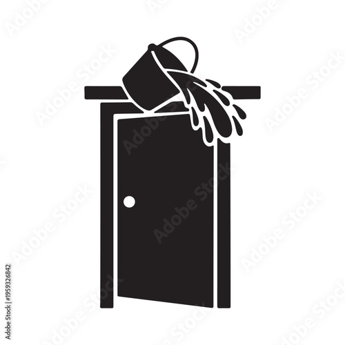 Water bucket door prank silhouette vector on white background for mischief