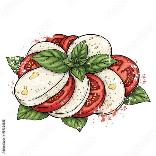 Caprese Salad Illustration: Tomato, Mozzarella, Basil