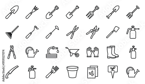 Collection of Garden Tools and Accessories for Cultivation and Planting