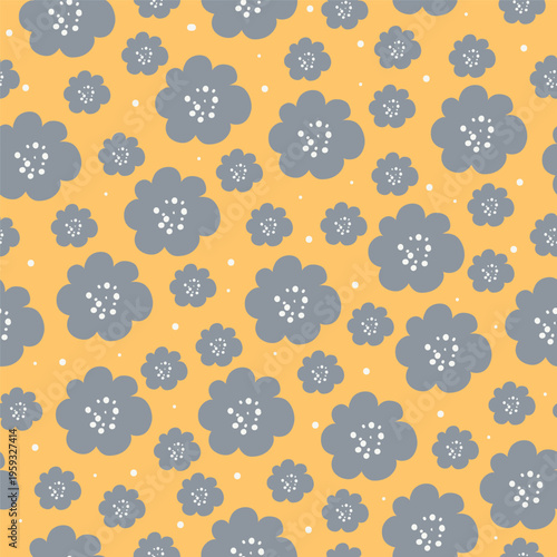 бесшовный узор серые цветы на желтом фоне
