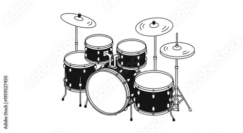 Drum set with cymbals and bass drum on white background musical instrument for music production and performance