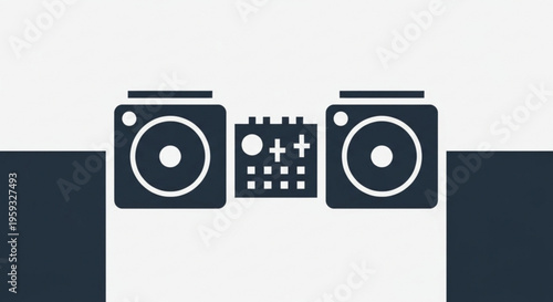 Dj sound equipment with two speakers and a mixer on a table