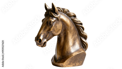 Fotografija Stunning equestrian bronze sculpture portraying a powerful horse head with flowi