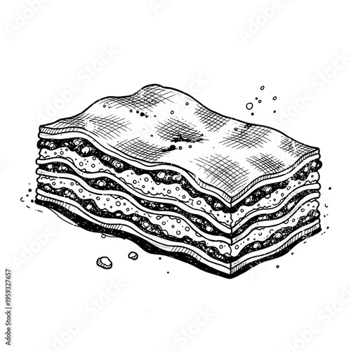 Hand-drawn slice of lasagna with layers