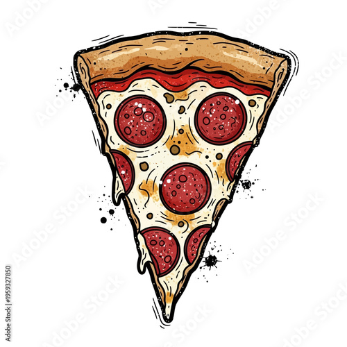 Pepperoni Pizza Slice Illustration with Splatter Effect