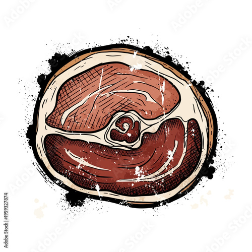 Raw Lamb Chop Illustration with Grunge Splatter Effect