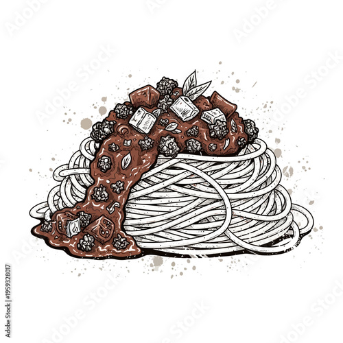 Spaghetti Bolognese Illustration with Meat Sauce and Cheese